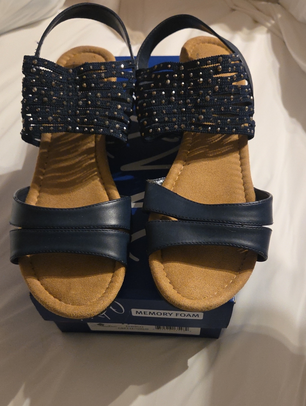 Impo Navy Blue Embellished Strap Memory Foam Sandals